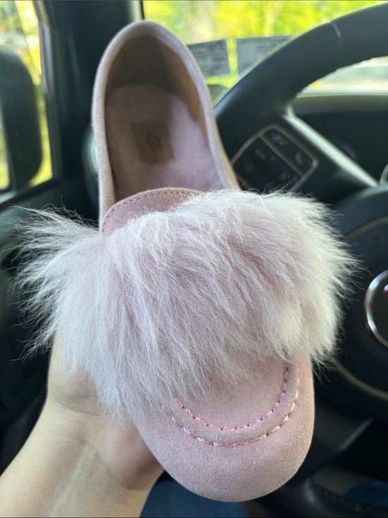 UGG Shoes - UGG Pink Suede Slip-On Loafer with Plush Fur